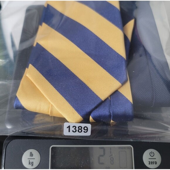 Tommy Hilfiger Mens Blue a Yellow Diagonal Stripe Pattern Neck Tie - Picture 8 of 8